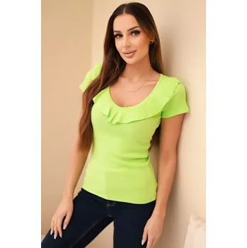 Dámská halenka Dámská žebrovaná halenka s volánem Kesi světle zelená 3515973