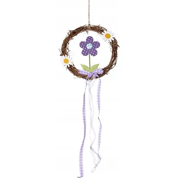 Věnec Dekorativní věnec na dveře z vrbového proutí, dřeva, květin a stuh