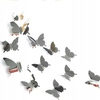 Obraz Sada nástěnných samolepek dekorace na dort ozdobný motýl 12 ks - stříbrná