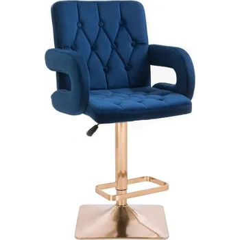 Barová židle LuxuryForm DESIGN Barová židle BOSTON VELUR na zlaté hranaté podstavě - modrá