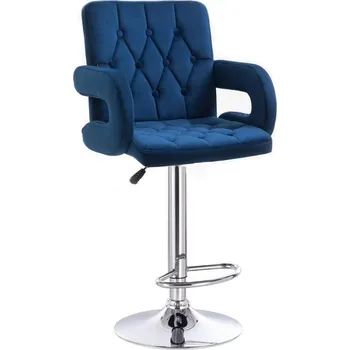 Barová židle LuxuryForm DESIGN Barová židle BOSTON VELUR na stříbrném talíři - modrá