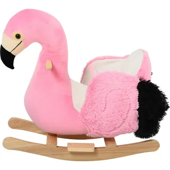 Houpací kůň HOMCOM Houpací kůň plameňák houpací hračka s bezpečnostním pásem a držadly, plyš, 60 x 33 x 52 cm pro děti |