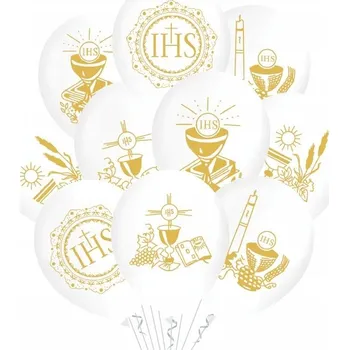 Balónek BALÓNKY K PRVNÍMU SVATÉMU PŘIJÍMÁNÍ IHS zlatý Kalich 30cm 10 Ks