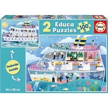 Puzzle EDUCA Outside/Inside Výletní loď 2 × 100 dílků