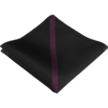 Látkový kapesník Černý pánský kapesníček s růžovým (magenta) pruhem