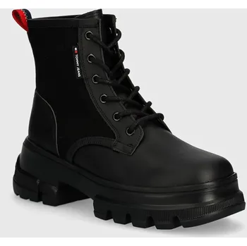 Dámské kozačky Nízké kozačky Tommy Jeans TJW CHUNKY LACE UP BOOT MIX MAT EN0EN02554 černá 99B, EUR 39
