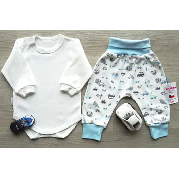 Kojenecká souprava AMÁLKA Bavlněná souprava body s kalhotami, autíčka Velikost: 62