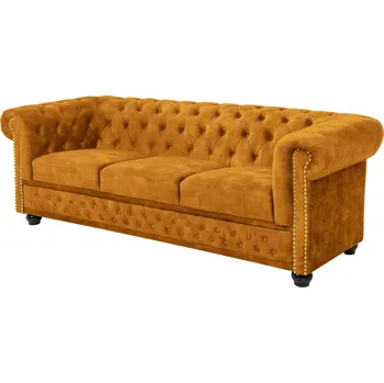 Sedací souprava Chesterfield Třímístná sametová sedačka 205 x 73 x 87 cm tmavě žlutá