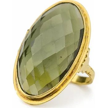 Prsten Luxusní prsten s broušeným vltavínem P22 0034 zlatý 55 mm