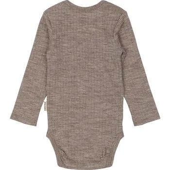 MIKK-LINE Dětské merino body s dlouhým rukávem hnědé Melange Denver– Velikost: 98 Modrá 98