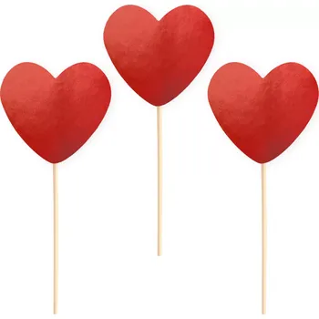 Party dekorace Toppery na dort červená srdce 6 ks