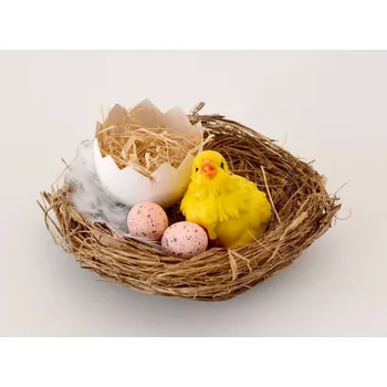 Velikonoční dekorace Hnízdo s bílou skořápkou a kuřátkem
