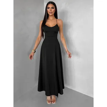 Dámské šaty Černé saténové elegantní šaty SIMUEL se šněrováním Velikost: ONESIZE