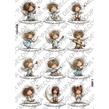 Umělecký papír Rýžový papír, soft papír na decoupage - Andílek s textem - KB4805 Materiál: Soft, Rozměr: A4