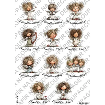 Umělecký papír Rýžový papír, soft papír na decoupage - Andílek s textem - KB4809 Materiál: Soft, Rozměr: A4