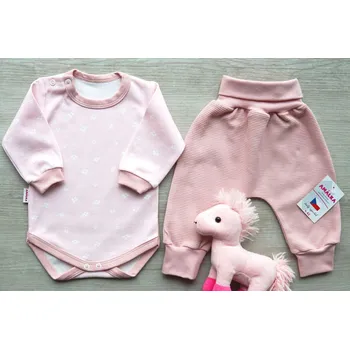 Kojenecká souprava AMÁLKA Bavlněná souprava body květinky + rostoucí kalhoty, pudrově růžová Velikost: 92