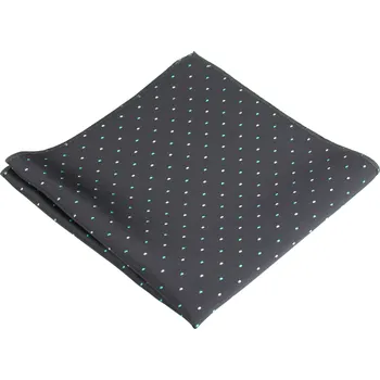 Látkový kapesník Tmavě šedý pánský kapesníček s drobnými mátovými a bílými puntíky