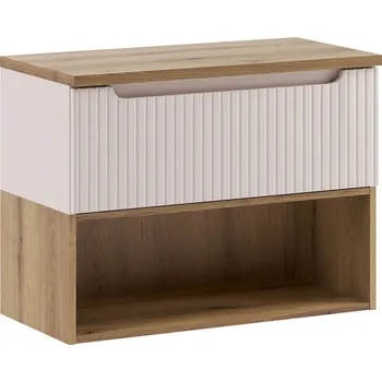 Policová skříň Závěsná skříňka pod umyvadlo Nova Cashmere s deskou a regálem 80 cm kašmírová/dub coast evoke