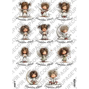 Výtvarný papír Rýžový papír, soft papír na decoupage - Andílek s textem - KB4804 Materiál: Soft, Rozměr: A4