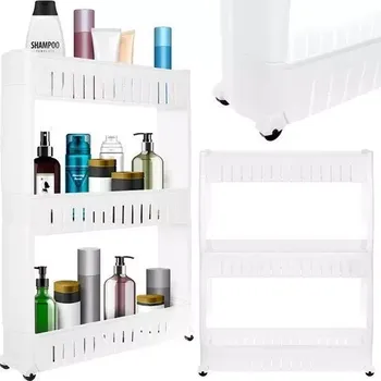 Stojan na mycí prostředky Mobilní kuchyňská - koupelnová skříňka na kolečkách - bílá