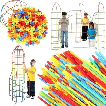ostatní stavebnice Barevná 3D stavebnice z brček 408 ks – kreativní hra pro děti