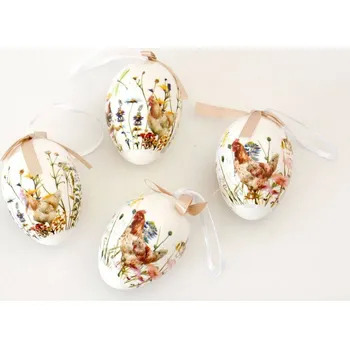 Velikonoční dekorace Vajíčko plastové se slepičkou a mašličkou - motiv B2