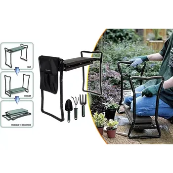 Zahradní nábytek Skládací zahradní klekátko 3v1 – klekátko, lavička a organizér s nářadím