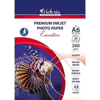 Fotopapír VICTORIA Executive fotografický papír vysoce lesklý 10 × 15 cm, 260 g/m², pro inkoustové tiskárny, 20 listů