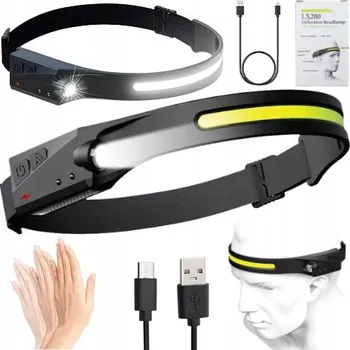 Čelovka VÝKONNÁ ČELOVKA LED REFLEKTOR NA HLAVU USB SENZOR POHYBU COB