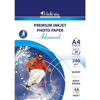 Fotopapír VICTORIA Advanced fotografický papír lesklý A4, 240 g/m², pro inkoustové tiskárny, 20 listů