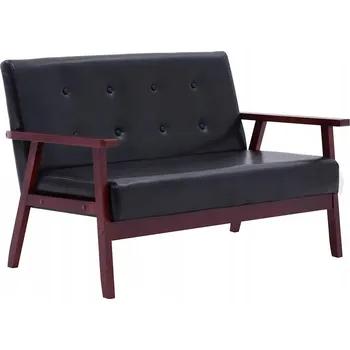 Pohovka Retro pohovka pro 2 osoby, černá, 113,5x67x73,5 cm, dřevo a umělá kůže