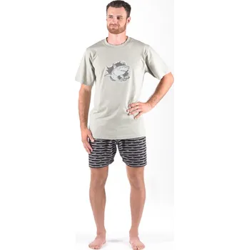 Pánské pyžamo GINA 79170 pyžamo pánské krátký rukáv, šortky Barva: šedá černá, Velikost: S
