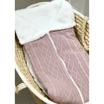 Fusak Jarní / podzimní fusak do kočárku - pudrová pletenina se vzorem s beránkem