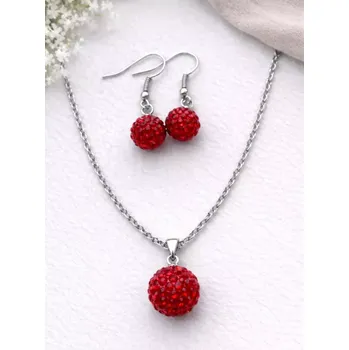 Souprava šperků Set řetízku a náušnic s kuličkou Červená