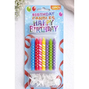 Dortová svíčka Dortové svíčky 12ks a nápis Happy Birthday