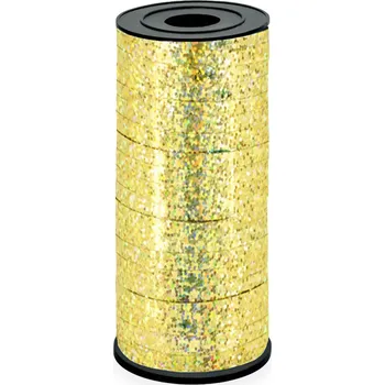 Stuha Dekorační plastová stuha holografická zlatá 92 m