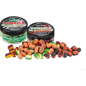 Návnadová surovina Traper Dumbels duo barevné potápivé Method Feeder 8-10mm - 50g Příchuť: Banán, vanilka a čokoláda
