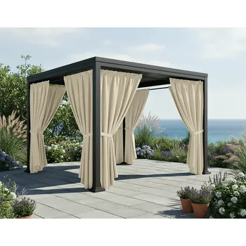 Pergola Venkovní zahradní závěs s tunýlkem BOGOTA 03 světle béžová 155 cm x různé výšky (cena za 1 kus) + dárek úvaz MyBestHome Rozměr: 155x190 cm