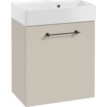 Koupelnový nábytek Závěsná koupelnová skříňka s umyvadlem 60x50 cm, kašmírová barva, černé úchytky