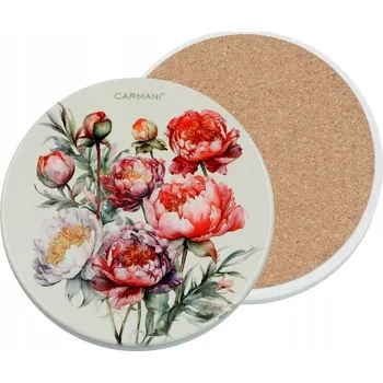Obraz Carmani, keramická kulatá podložka pod hrnek - KVĚTINY, pivoňky