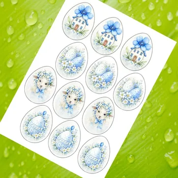 Jedlá dekorace na dort Modré velikonoce (7 cm) – 12 ks Fondánový list (NEVYŘEZÁNO)