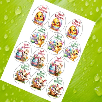 Jedlá dekorace na dort KUŘÁTKO – barevná skořápka (7 cm) | 12 ks Dekor Profi list (VYŘEZÁNO)