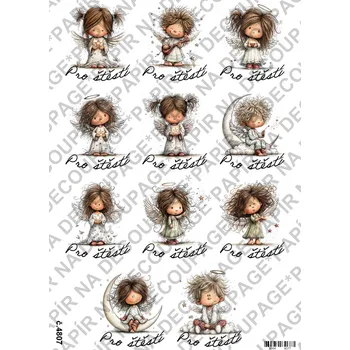 Umělecký papír Rýžový papír, soft papír na decoupage - Andílek s textem - KB4807 Materiál: Soft, Rozměr: A4