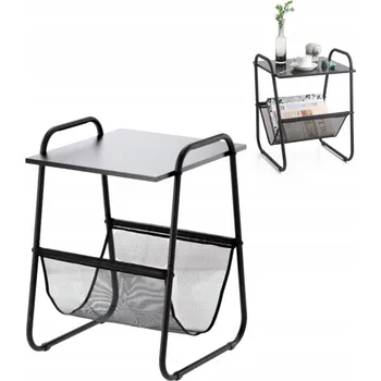 Konferenční stolek ODKLÁDACÍ STOLEK se stojanem na noviny, černý, praktický do obýváku nebo ložnice