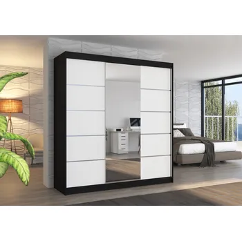 Šatní skříň Šatní zrcadlová skříň posuvná BERGEN B-W 200, bílá/černá