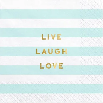Papírový ubrousek Ubrousky Yummy - LIVE LAUGH LOVE, bílo-mátové, rozměr 33x33cm - set 20ks (zn. PartyDeco)