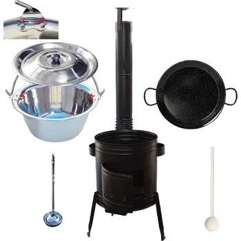 Outdoor vaření Paella smaltovaná pánev 38 cm s nerezovým kotlíkem 15 L (0,8 mm) a kotlinou s průměrem 36 cm