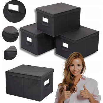Úložný box SADA 3 ČERNÝCH SKLÁDACÍCH ÚLOŽNÝCH BOXŮ S VÍKY SONGMICS RFB03H