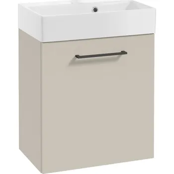 Koupelnový nábytek Závěsná koupelnová skříňka s umyvadlem 60x50 cm, kašmírová barva, černé úchytky