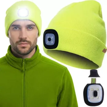 Pokrývka hlavy Dvouvrstvá zimní čepice s LED svítilnou – žlutá